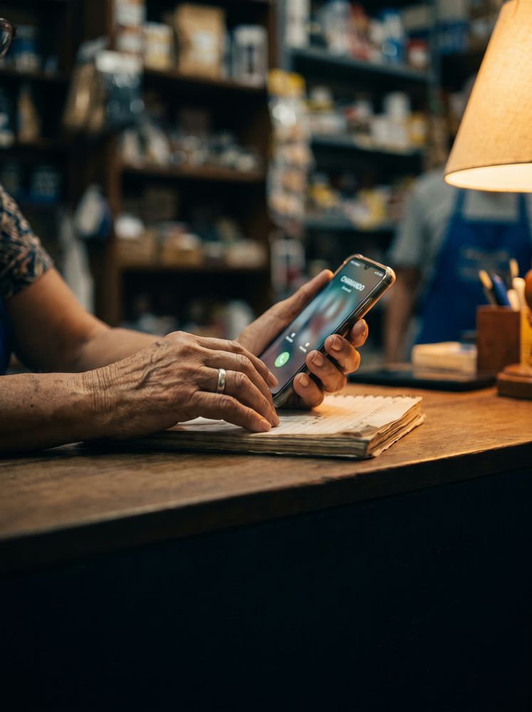 Prestador de serviço usando o celular para gerenciar a área de atendimento no Perfil da Empresa no Google